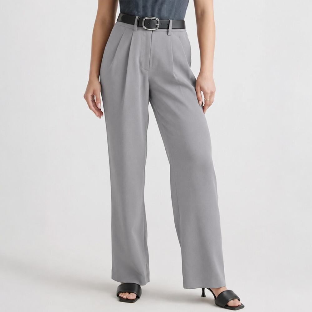 Quince Stretch Crepe Pleated Wide Leg Pant in Light Gray Size 8